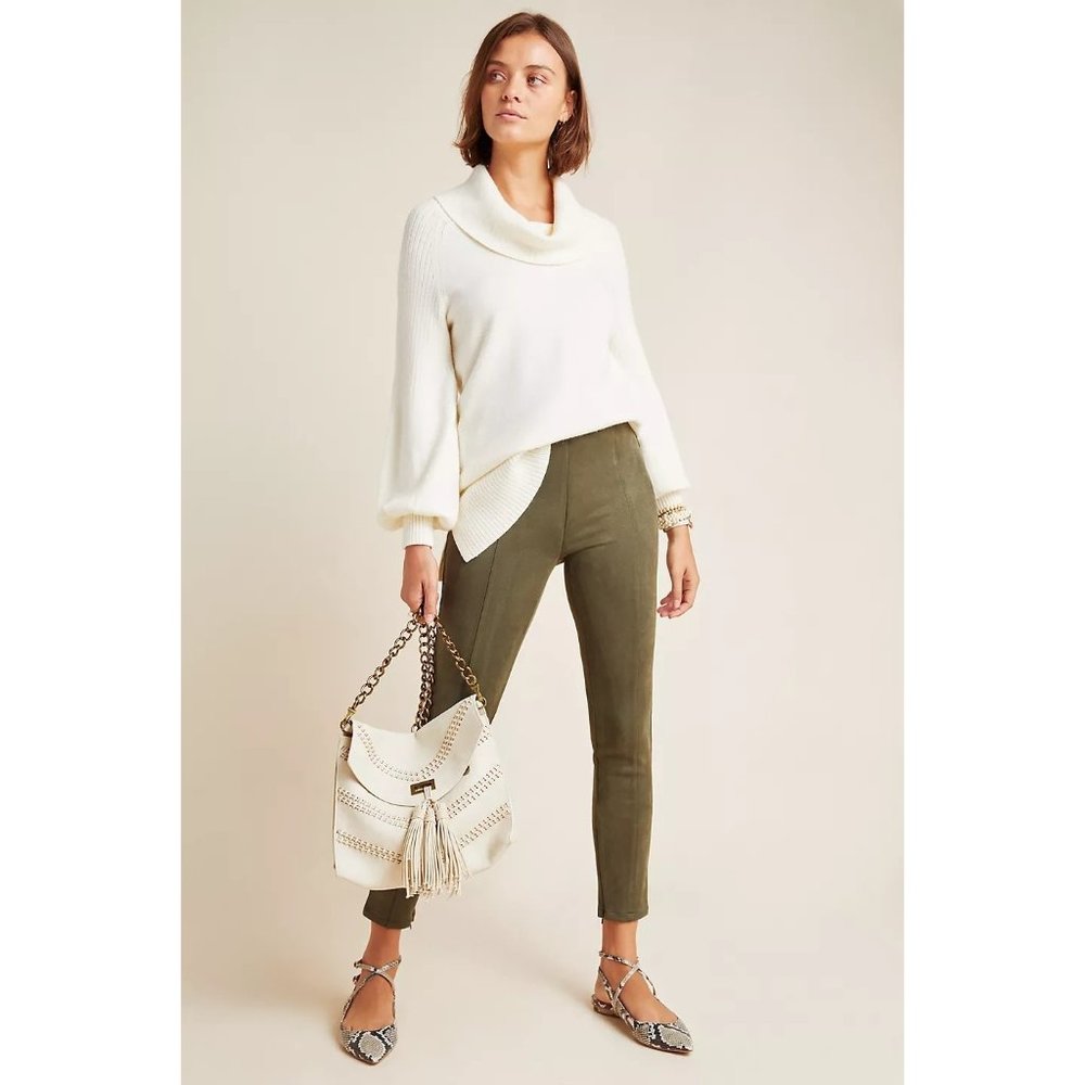 Anthropologie Faux Suede Leggings Hunter Green Size 24P - Picture 1 of 8